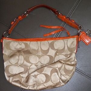 Coach Signature Beige and Orange Shoulder Bag